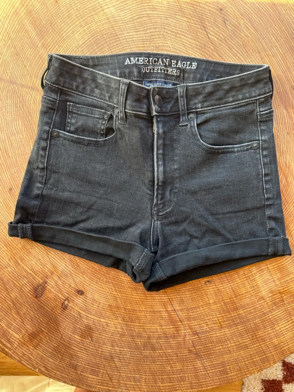 American Eagle Black Hi-Rise Shortie Super Stretch Jean Shorts - Size 2